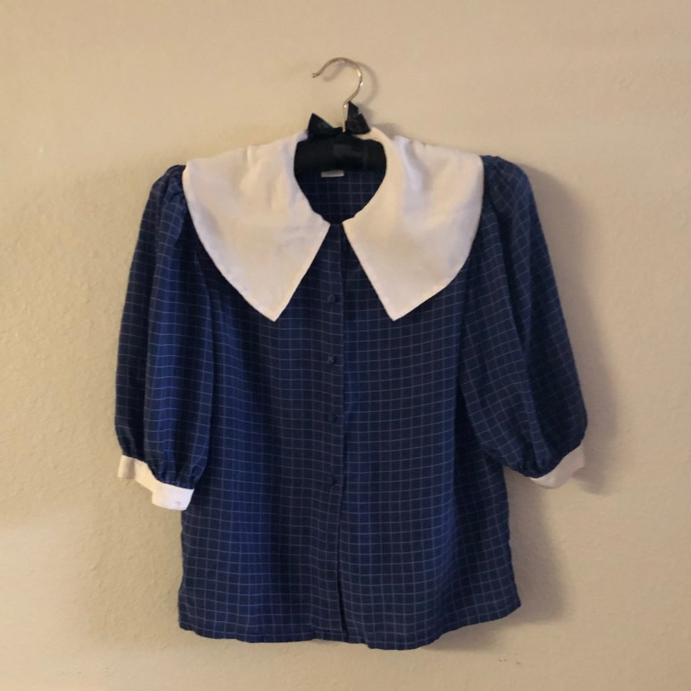 100% silk Flora Kung design cottagecore bubble sleeve large collar sailor blouse